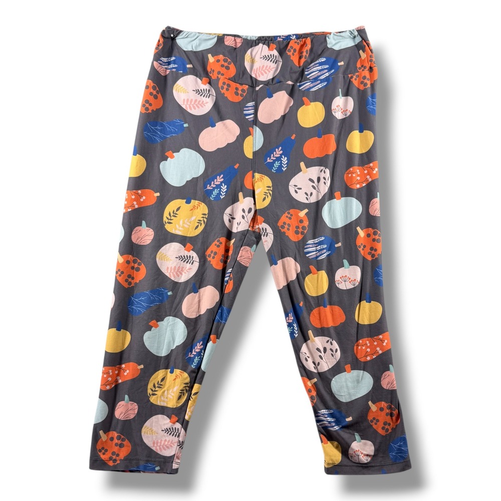 Fabulegs Pumpkin Print Capri Leggings Gray Orange Fall Harvest L/XL